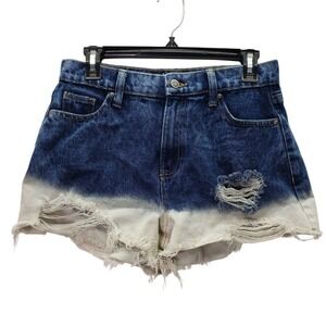 No‎ Boundaries Denim Shorts Juniors 7 High Rise Distressed Frayed Hem Blue White